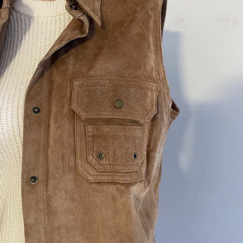 NWOT 23” PTP 1X Ralph Lauren suede snap vest XL XXL - Picture 3 of 7